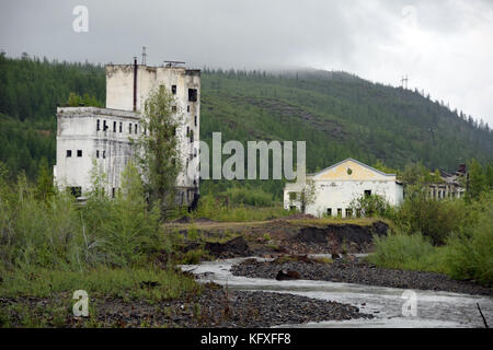 Der geisterstadt Kadykchan in der Kolyma Region Nord Ost Sibirien, Russland. Stockfoto