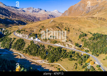 Luftbild Lukmanier Pass (Passo del Lukmanier), Kanton Tessin, Schweiz Stockfoto