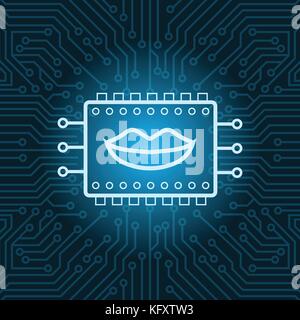 Menschlichen Mund Symbol auf Chip über Blau circuit motherboard Hintergrund Stock Vektor