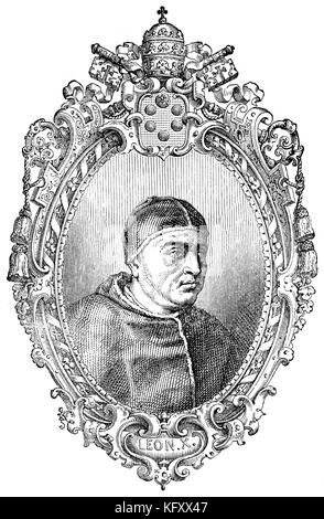 Papst Leo X, 1475 - 1. Dezember 1521 geboren, Giovanni di Lorenzo de' Medici zum Papst vom 9. März 1513 bis zu seinem Tod Stockfoto