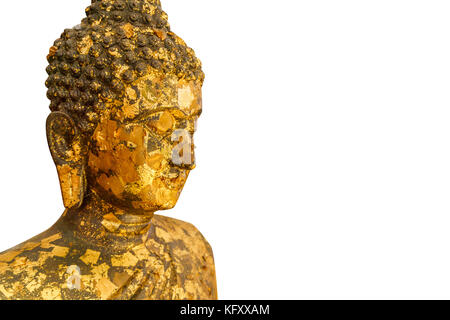 Thai Buddha Gesicht auf weißem Hintergrund Stockfoto