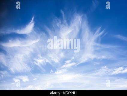 Eine abstrakte Schuß eines dramatischen wispy Wolkenbildung in einem blauen Himmel. Stockfoto
