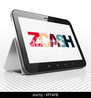 Cryptocurrency Konzept: Tablet Computer mit zcash auf Anzeige Stockfoto
