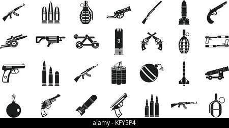 Waffen Munition Icon Set, einfachen Stil Stock Vektor