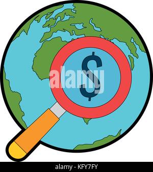 Welt der Planet Erde mit Lupe gkass Vector Illustration Design Stock Vektor