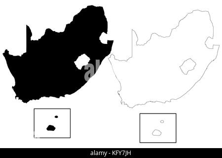 Südafrika Karte Vektor-illustration, kritzeln Skizze fsa, Prince Edward Island, Marion Island, Stock Vektor