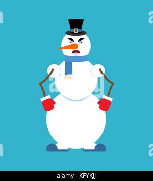 Schneemann wütend. Schneemann böse Emoji. Neues Jahr und Weihnachten Vector Illustration Stock Vektor