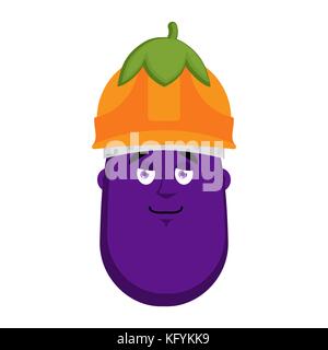 Aubergine Builder in Schutzhelm emoji Avatar. Vector Illustration Stock Vektor