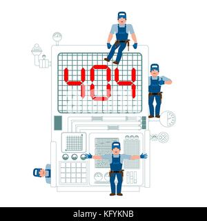 Fehler 404. Website ist auf Wartung. Service Team ist die Reparatur Seite. system Produktions ausfall. Störung Fabrik. Seite verloren und gefunden Nachricht. problem Disc Stock Vektor