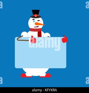 Schneemann holding Banner leer. Platz für Text. Neues Jahr und Weihnachten Vector Illustration Stock Vektor