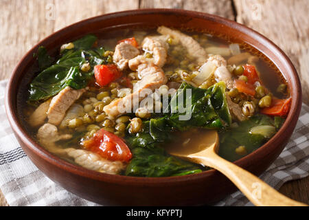 Philippinisches Essen: Mung Bohnen Suppe close-up in einer Schüssel auf dem Tisch. Horizontale Stockfoto