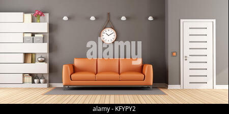 Orange und grau Wohnzimmer mit Bücherregal - 3d rendering Stockfoto ... Orange und grau Wohnzimmer mit Bücherregal - 3d rendering Stockfoto ...