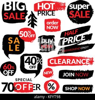 Der flache moderne und Hand gezeichnet design Verkauf Aufkleber. Sammlung von Vektorgrafiken für Online Shopping, Werbeveranstaltungen, website Abzeichen, ein Stock Vektor