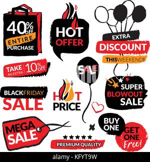 Der flache moderne und Hand gezeichnet design Verkauf Aufkleber. Sammlung von Vektorgrafiken für Online Shopping, Werbeveranstaltungen, website Abzeichen, ein Stock Vektor
