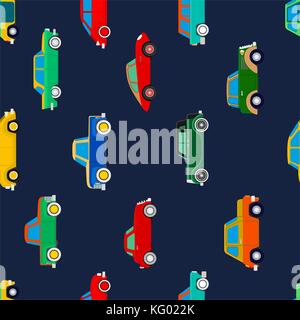 Nahtlose Hintergrundbilder von Autos auf Blau. Vector Illustration Stock Vektor