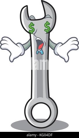 Geld Auge Schraubenschlüssel Charakter Cartoon Stil Stock Vektor