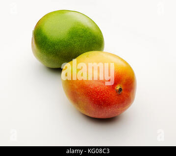 Zwei rioe mango Obst isoliert auf Weiss. Stockfoto