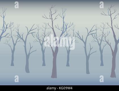 Winter Bäume Hintergrund. Winter Landschaft mit Bäumen, Nebel. bewölkt nebligen Tag. Vector Illustration Stock Vektor