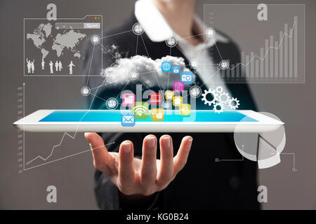 Technologie in den Händen von Unternehmerinnen Stockfoto