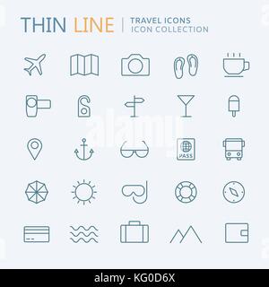 Sammlung von Reise- und Sommer dünne Zeile für Symbole Stock Vektor