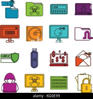 Kriminelle Aktivität Symbole doodle einrichten Stock Vektor