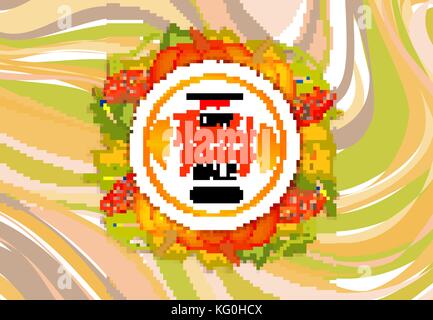 Happy Thanksgiving Verkauf runde Banner, Aufkleber, Etikett oder Label mit Ahorn Blätter und Kürbis eingerichtet. Vektor. Marmor Hintergrund. Herbstliche Farben, Stock Vektor