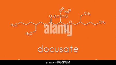 Docusat-natrium (dioctyl Sodium sulfosuccinat) Stool softener Droge Molekül (abführmittel). Skelettmuskulatur Formel. Stockfoto