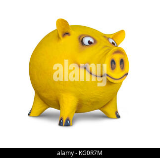 Abbildung eines lustigen gelben Schwein, die von mir in Weiß zurück getan mit Schatten Stockfoto