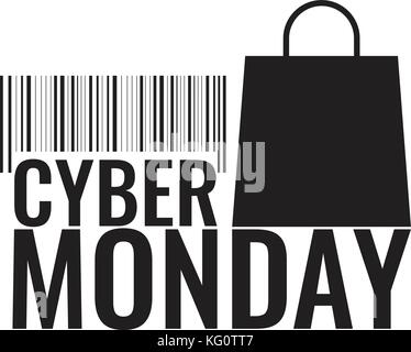 Cyber Monday Symbol mit Einkaufstasche und Barcode. verkauf Konzept. Stock Vektor