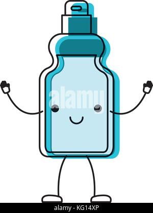 Kawaii cartoon Reinigungsmittel Flasche in farbenfrohen Aquarell Silhouette Stock Vektor