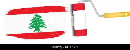 Pinselstrich mit Libanon Flagge auf einem weißen Hintergrund isoliert. Vector Illustration. Stock Vektor
