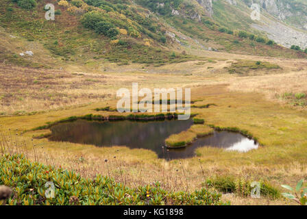 Ein Blick auf die sumpfigen, Schilf bewachsenen See in einem Tal mit mehreren geöffneten Reviere Stockfoto