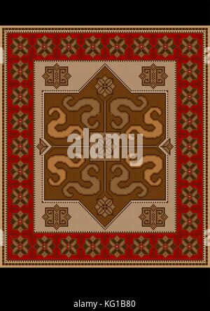 Vintage Wolldecke mit ethnischen Muster Drachen auf braun Mitte Stock Vektor