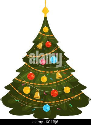 Weihnachtsbaum. Weihnachtskonzept oder -Symbol. Illustration des Zeichentrickvektors Stock Vektor