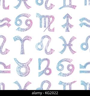 Sternzeichen nahtlose Muster. Horoskop magische Symbole bunten Hintergrund. Hand gezeichnet astrologische Vektor Textur für Tapeten, Verpackung, Textil de Stock Vektor