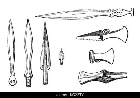 Waffen der Briten, auch keltischen Briten oder alten Briten, Kelten, die Großbritannien vom britischen Eisenzeit bewohnt. Ihre Fähigkeiten in Messing sind im dargestellten Elemente aus dem 1. Jahrhundert v. Chr. erkennbar. Stockfoto