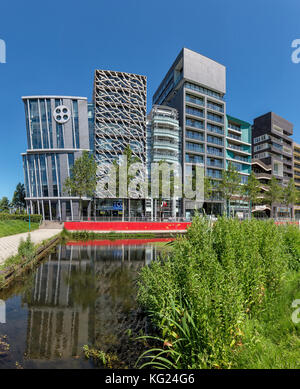 Bausteine der Ferienwohnungen Silverpark Lelystad, Flevoland, Niederlande *** Local Caption *** Stadt, Dorf, Feld, Wiese, Wasser, Sommer, Stockfoto