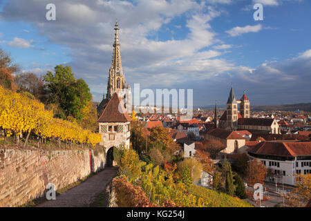 Blick von Weinbergen nach Esslingen mit St. Dionys Kirche und Frauenkirche, Esslingen, Baden-Württemberg, Deutschland, Europa Stockfoto