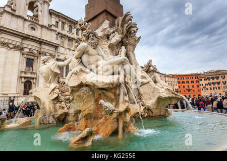 Fontana dei Quattro Fiumi (vier Flüsse), Piazza Navona, historisches Zentrum, Rom, UNESCO-Weltkulturerbe, Latium, Italien, Europa Stockfoto