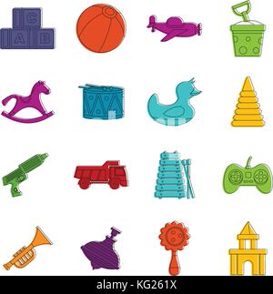 Verschiedene Kinder Spielzeug icons Doodle einrichten Stock Vektor