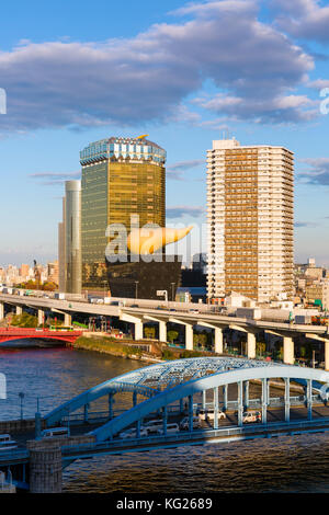 Moderne Architektur entlang des Flusses Sumida, Tokio, Japan, Asien Stockfoto