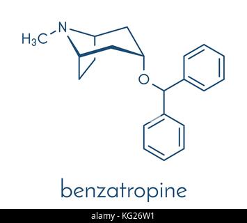 Benzatropin (Benztropine) Anticholinergika Droge Molekül. in der Behandlung von Parkinson und Parkinson verwendet. Skelettmuskulatur Formel. Stock Vektor