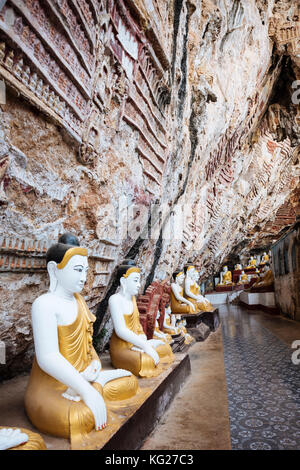 Statuen von Buddha, kaw gon Höhle, Hpa-an, Karen Staat, Myanmar (Birma), Asien Stockfoto