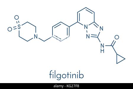 Filgotinib entzündungshemmende Medikament Molekül. janus Kinase 1-Hemmer in der Behandlung der rheumatoiden Arthritis und des Morbus Crohn verwendet. Skelettmuskulatur Formel. Stock Vektor