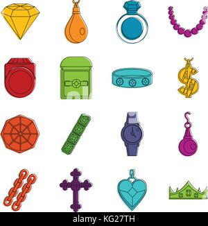 Schmuckstücke Symbole doodle einrichten Stock Vektor