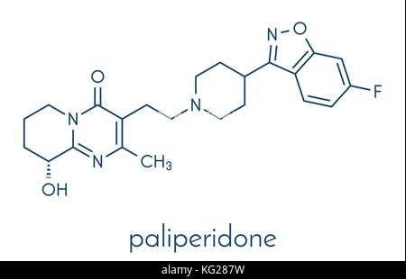 Paliperidone (9-hydroxyrisperidone) antipsychotische Droge Molekül. Skelettmuskulatur Formel. Stock Vektor