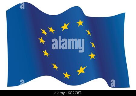 Flagge der Europäischen Union winken, zwölf gelben Sternen auf blauem Hintergrund. Stock Vektor