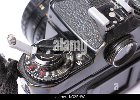 Alte Spiegelreflexkamera mit Staub und Rost zu Reparatur und Restauration Stockfoto