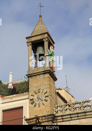 Glockenturm Ayuntamiento Rathaus Abuelo Mayorga Abbildung, Plasencia, Provinz Caceres, Extremadura, Spanien Stockfoto