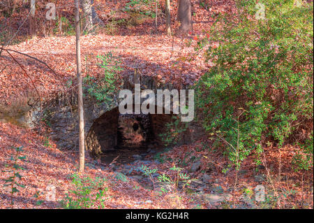 Die steinerne Brücke über den Ernest richardson Creek in der lullwater Park im sonnigen Herbsttag, Atlanta, USA Stockfoto